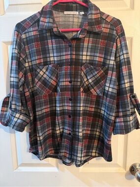 Notations Plaid Button-Down Shirt in Blue, Gray & Red